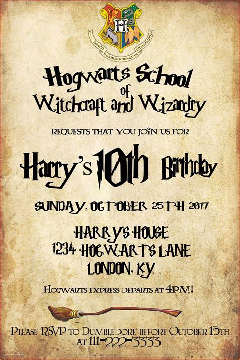 Free Printable Harry Potter Birthday Invitations
